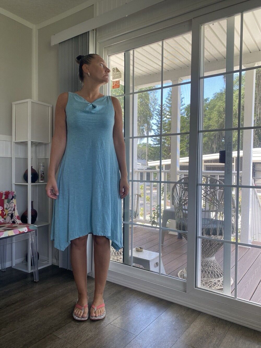 EILEEN FISHER Cowl Neck Knee Lenth Jersey Dress XS